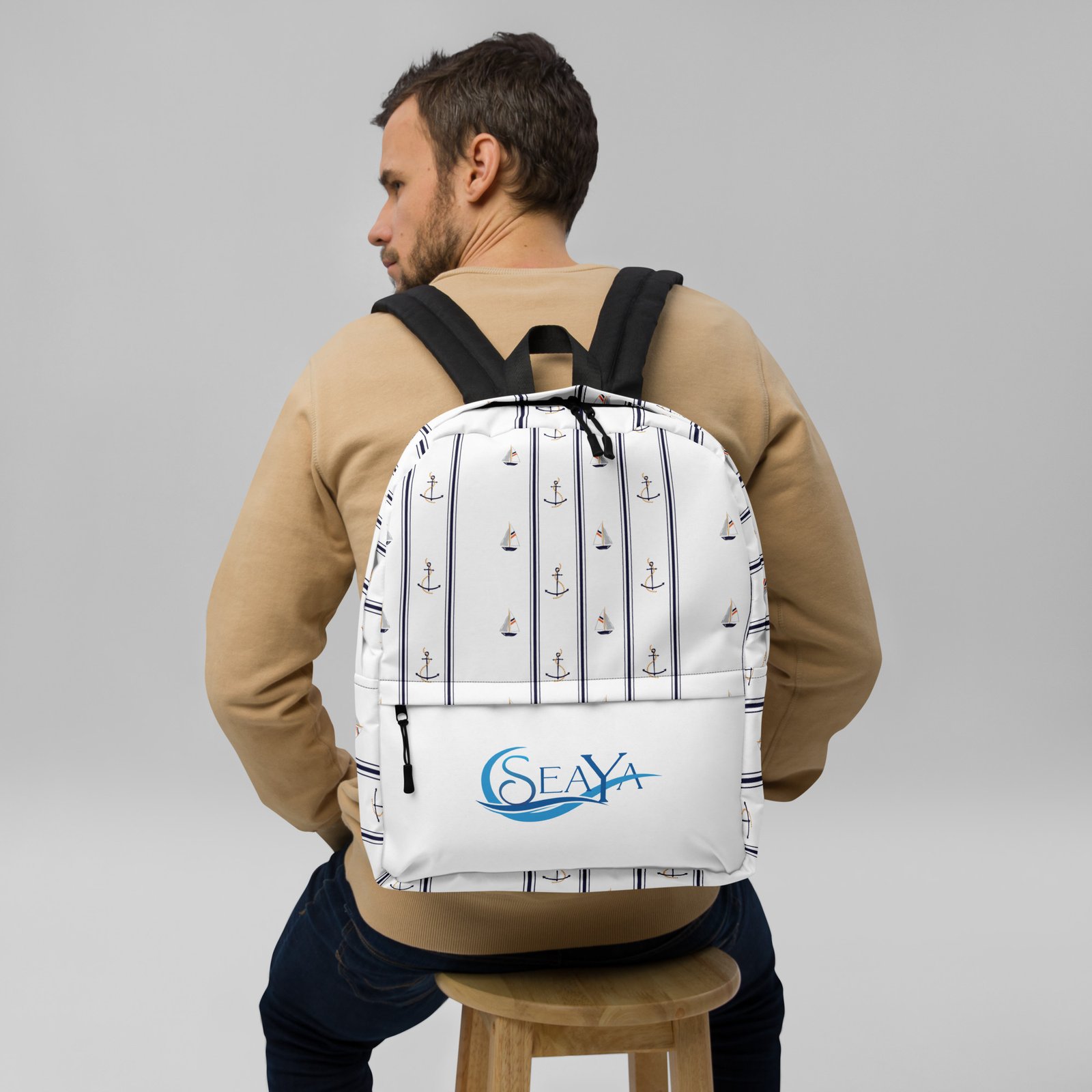 All Over Print Backpack White Front 3